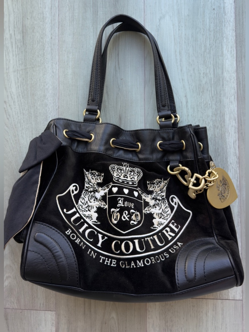 Vintage Juicy Couture Black and Gold Logo Tote with Charm